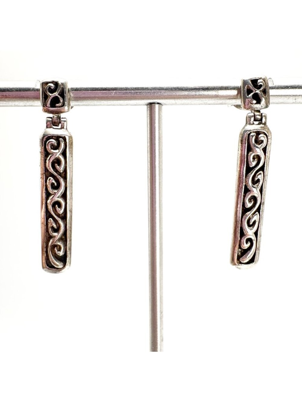 Scroll Design Dangle Earrings Solid Sterling Silver 925 Size 1.5" Length